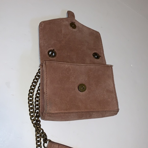 Zara Dusty Rose Suede Crossbody Bag with Chain Strap - Picture 6 of 11